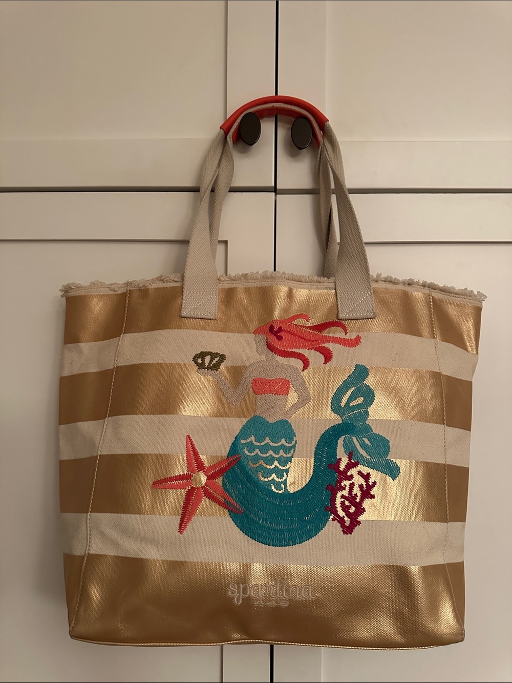 SPARTINA EMBROIDERED METALLIC CANVAS BEACH TOTE